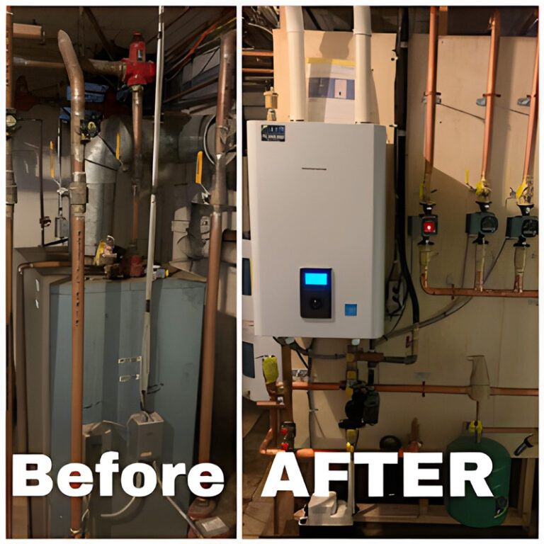 before and after gas boiler installation by legacy comfort systems